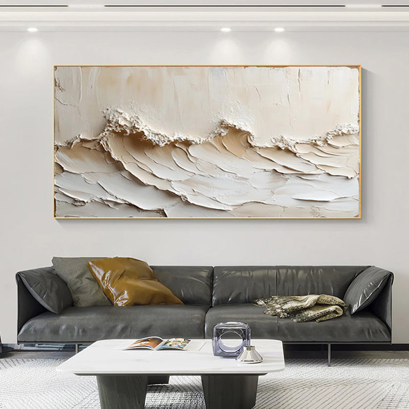 Beige thick-textured wave painting minimalist abstract decorative mural  SMC 076