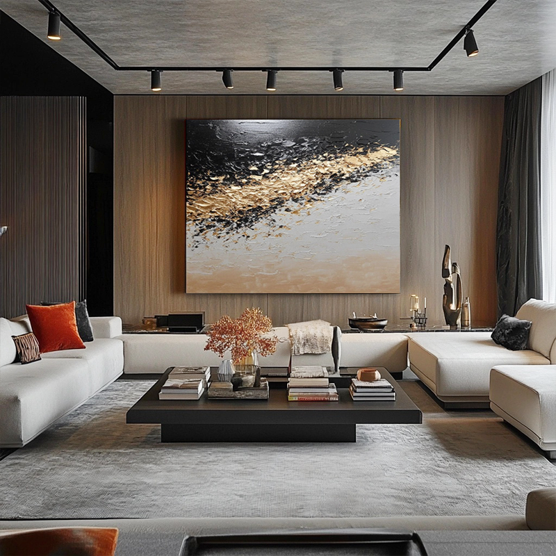Original hand-painted abstract wall art hanging painting in black and gold oil colors # SMC 061