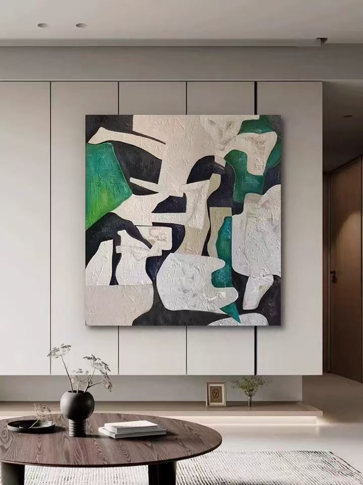 Hand-painted Greem-Cream Art Painting #SMC019