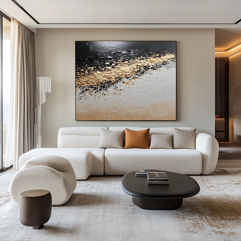 Original hand-painted abstract wall art hanging painting in black and gold oil colors # SMC 061