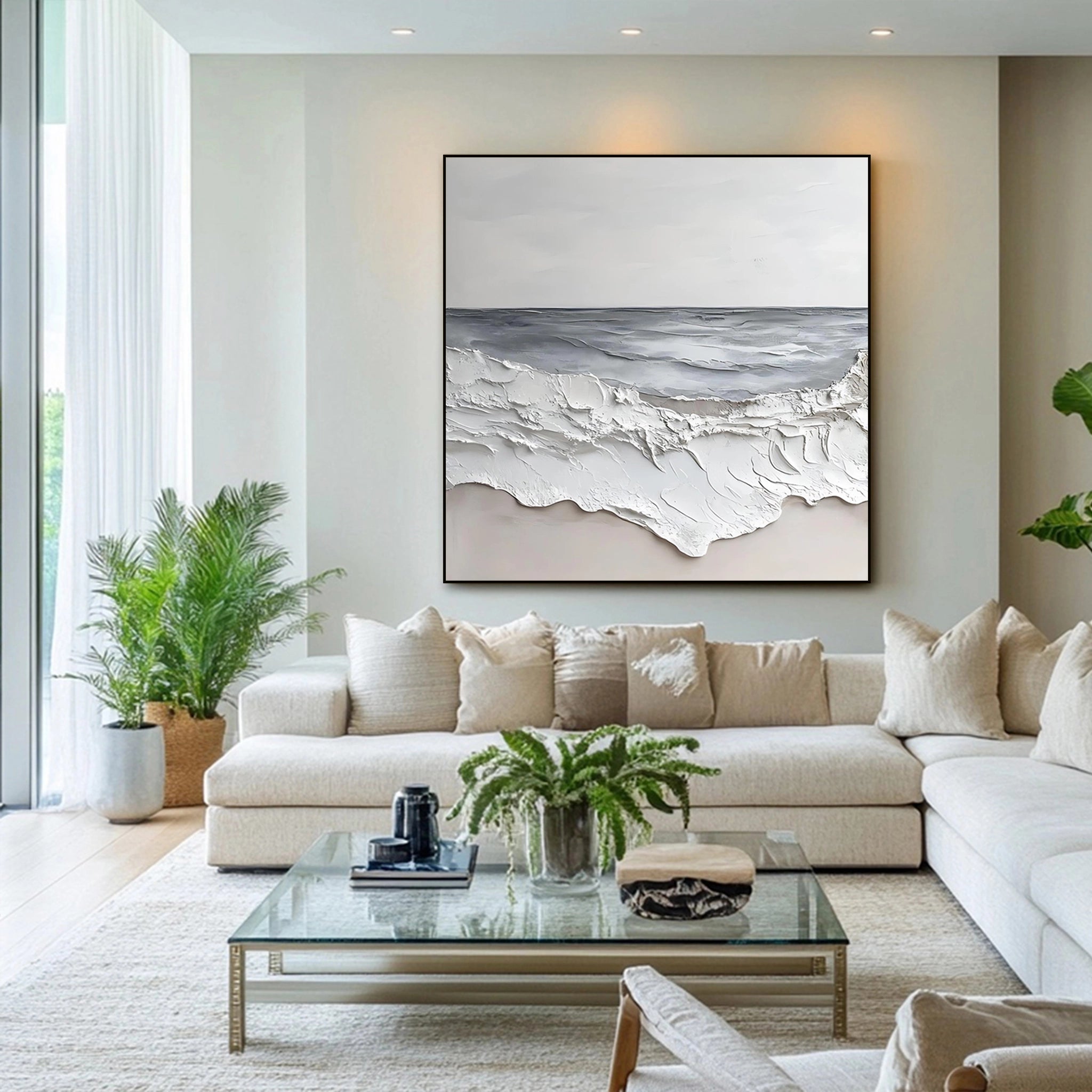 Abstract art painting in beige and gray  SMC 090
