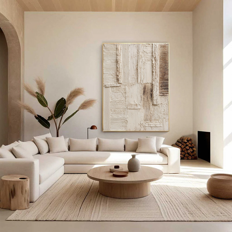 hand-painted texture oil painting for living room art decoration in beige and brown SMC 064