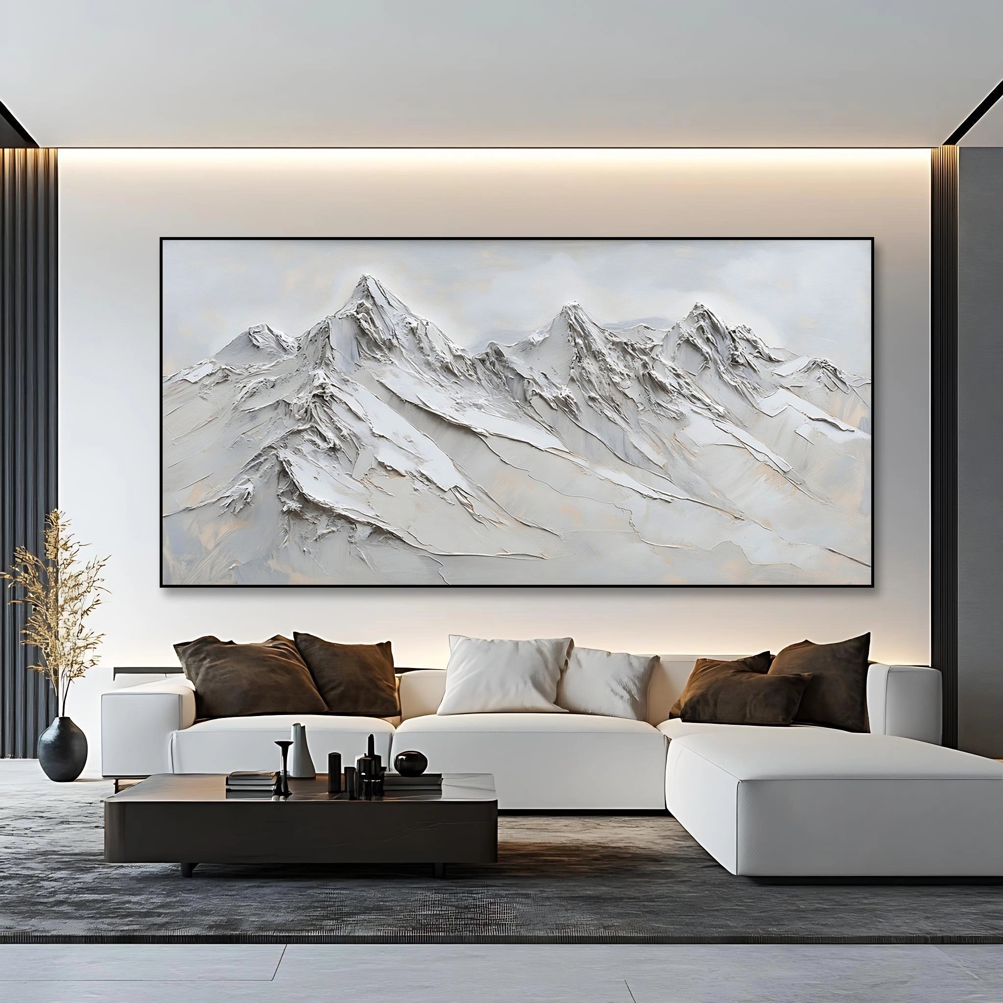 Artistic painting of beige rolling mountain peaks with texture  SMC 091