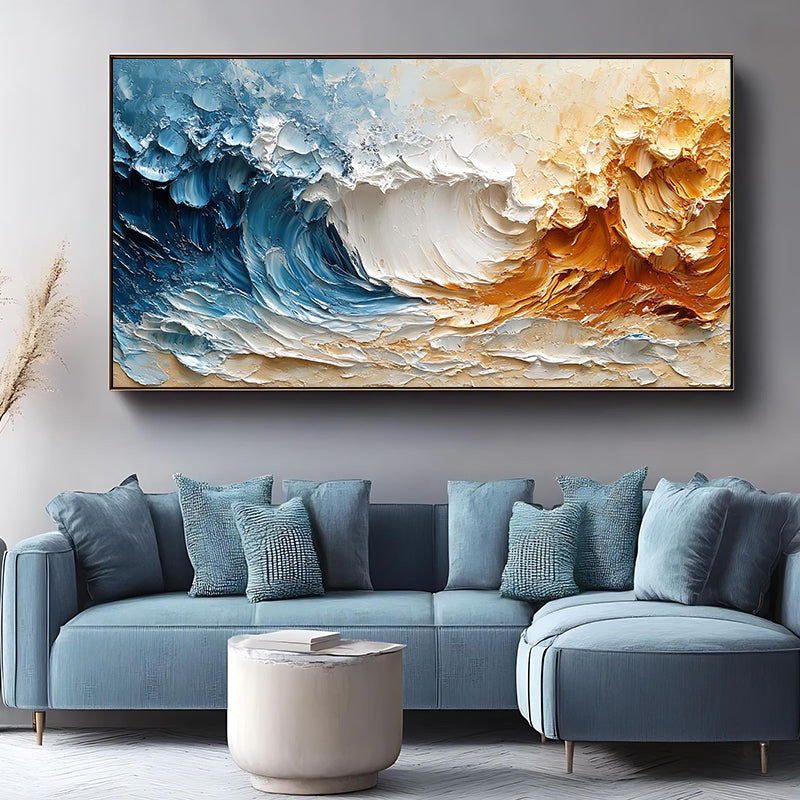 Blue and warm-toned thick-texture minimal abstract painting #SMC069