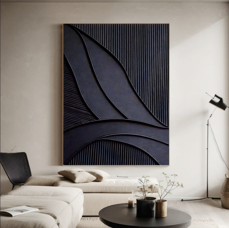 Black Abstract Modernist Textured Art #SMC 025