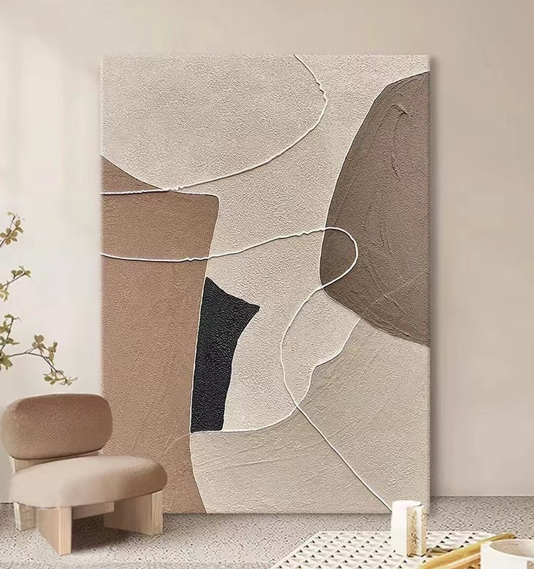 Textured abstract art with earthy tones, showcasing a blend of sand beige and chocolate brown patterns with a tactile, layered feel