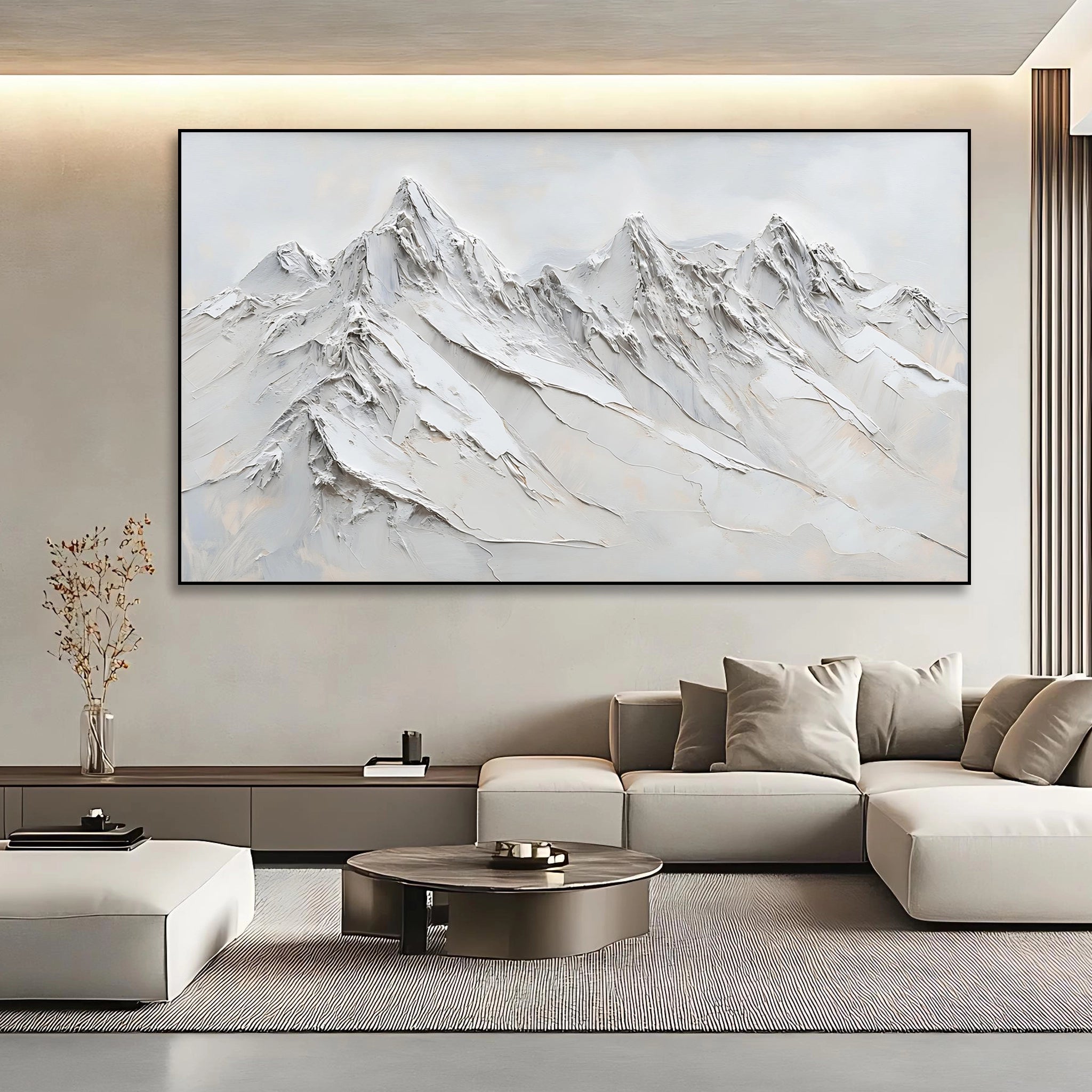 Artistic painting of beige rolling mountain peaks with texture  SMC 091