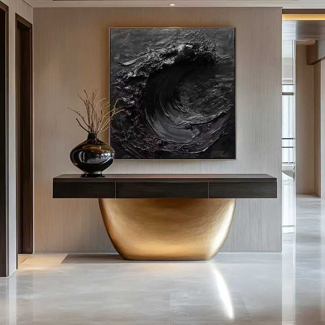 black impasto square art painting SMC 088