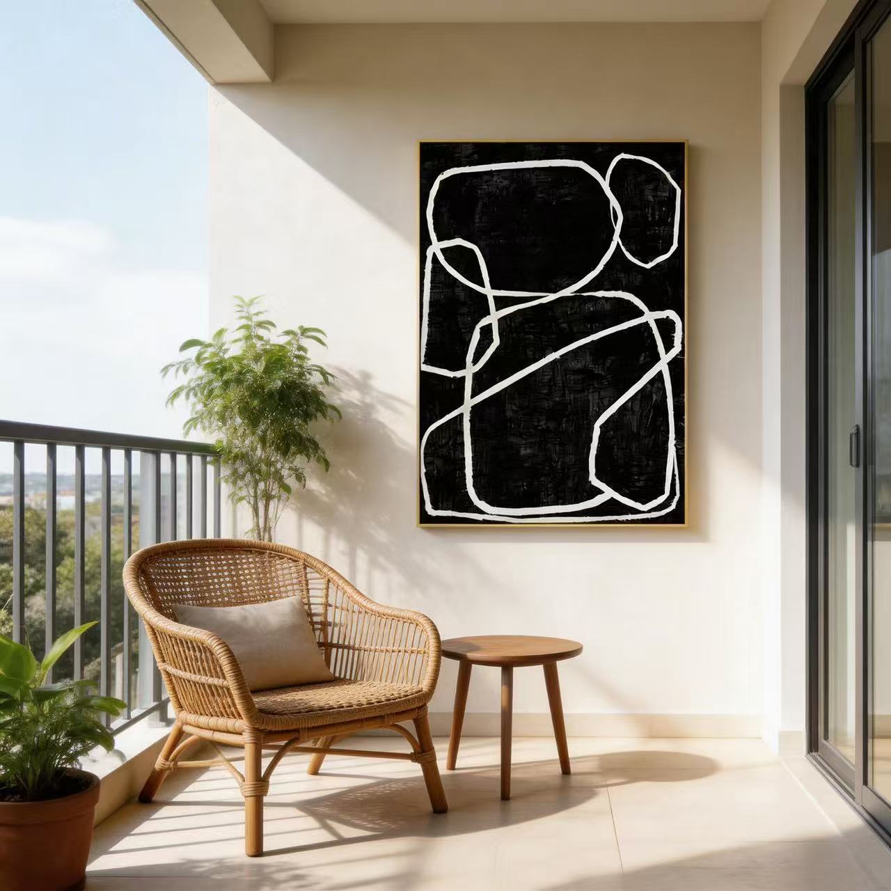 Black Abstract Modernist Textured Art #SMC 009