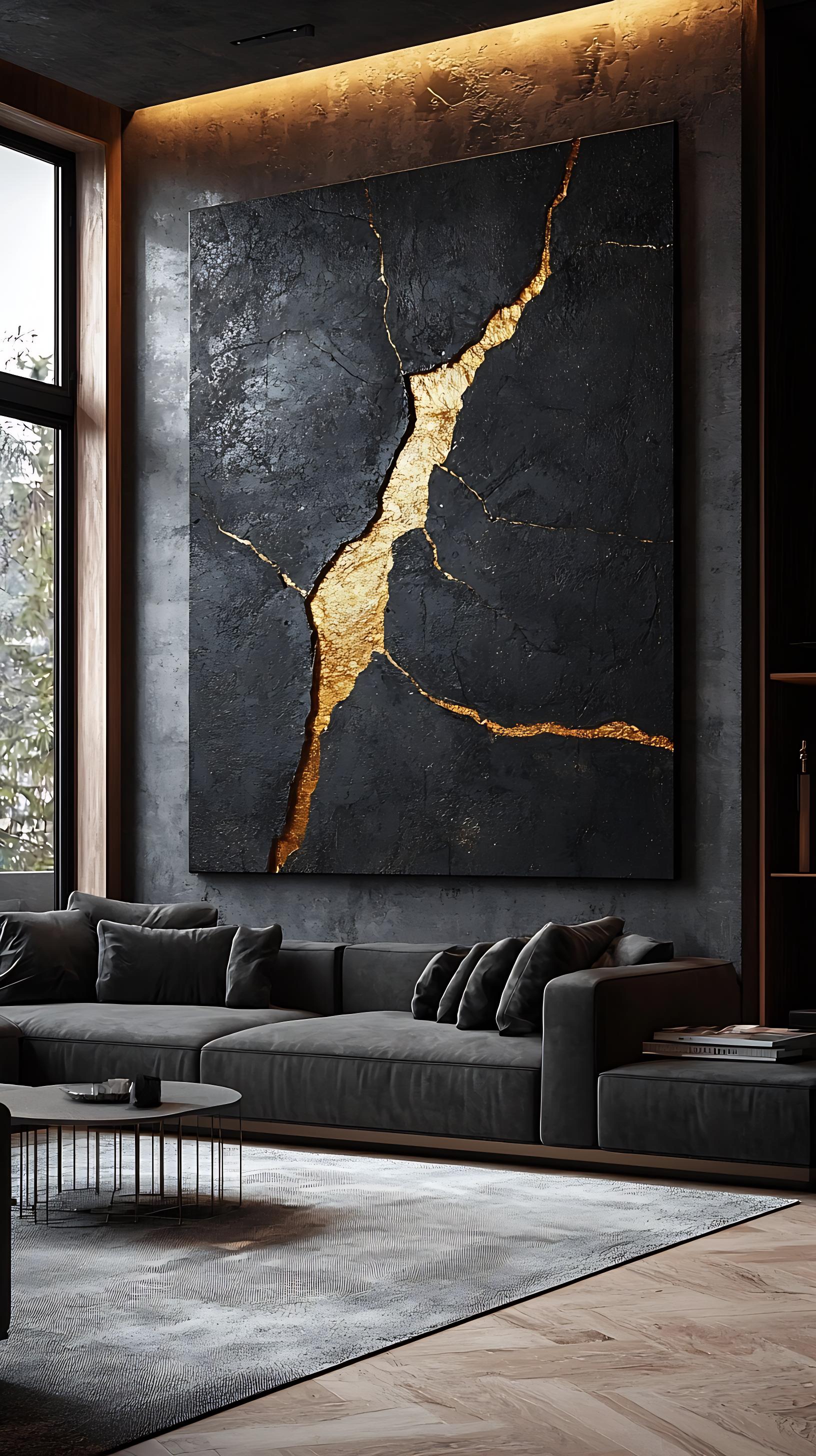 black and gold foil combination effect living room art wall hanging SMC 055